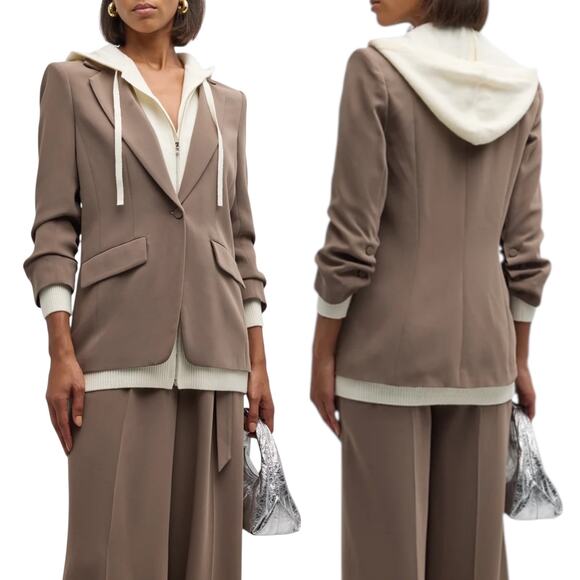 Cinq a Sept Khloe Knitted Sweater Blazer Jacket Hooded Brown Size 4 - Picture 1 of 13